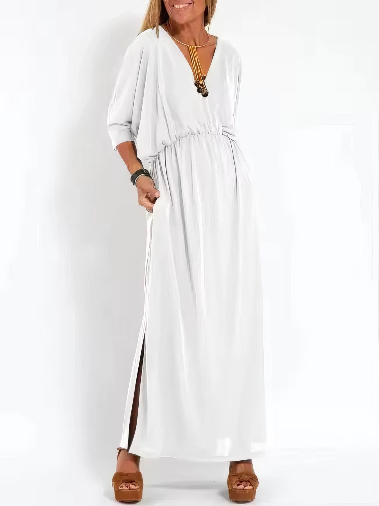 Apolline™ | Robe Longue Vintage à Col en V